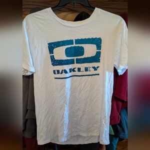 Oakley White Tee with Bold Blue Graphic